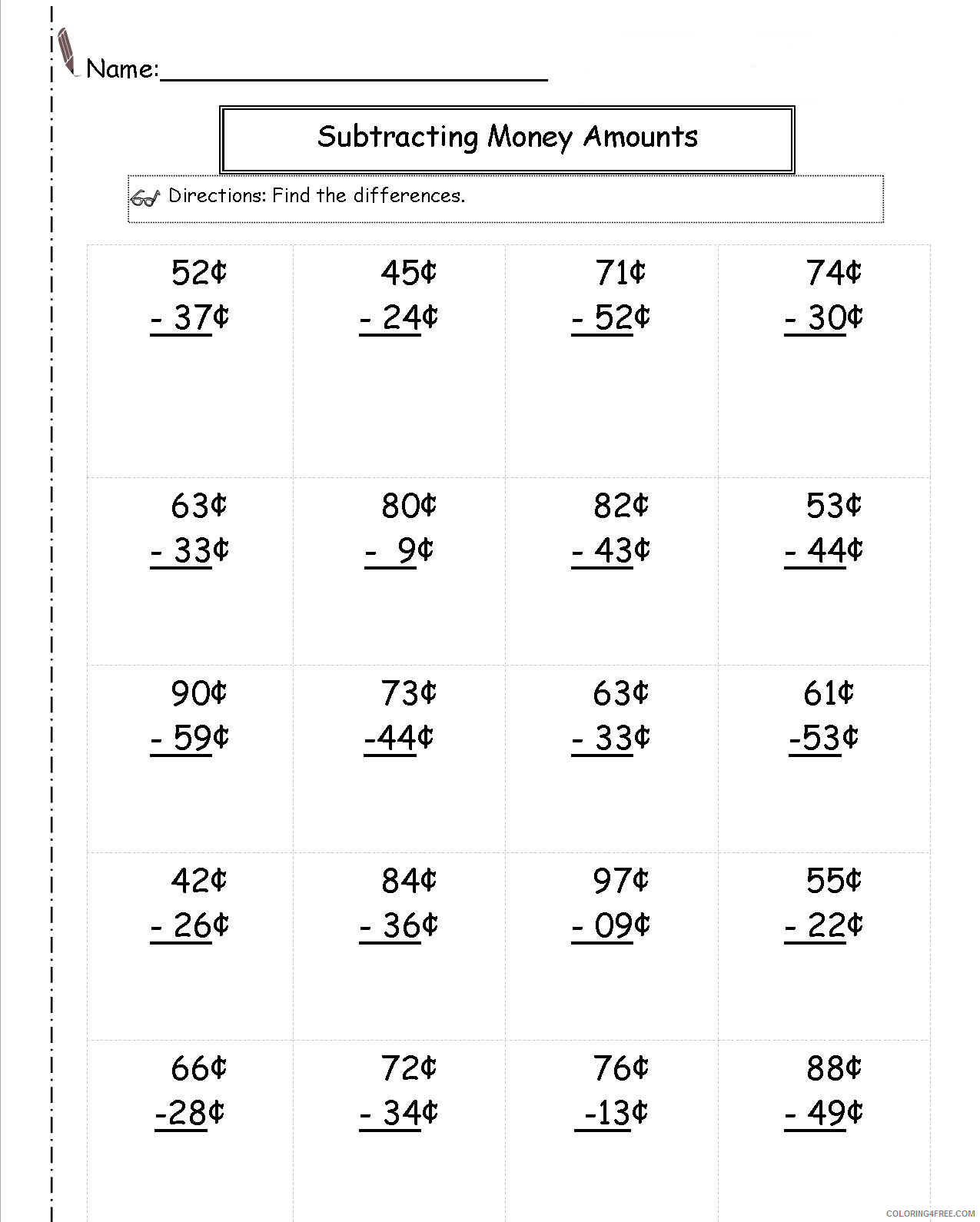 2nd Grade Coloring Pages Educational Subtracting Money Worksheets Print 2020 0204 Coloring4free