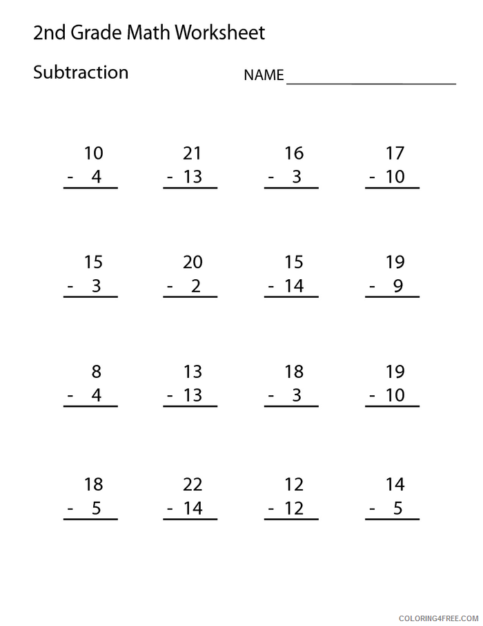 2nd Grade Coloring Pages Educational Subtraction Worksheets Printable 2020 0206 Coloring4free