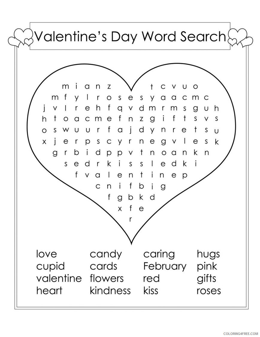 2nd Grade Coloring Pages Educational Valentine Word Search Printable 2020 0209 Coloring4free