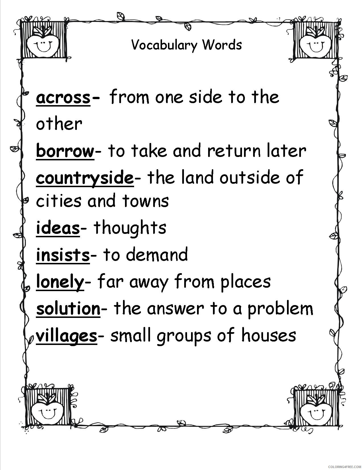 2nd Grade Coloring Pages Educational Vocabulary Words Printable 2020 0210 Coloring4free