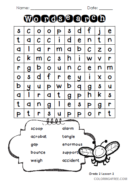 2nd Grade Coloring Pages Educational Word Search Worksheet Printable 2020 0213 Coloring4free