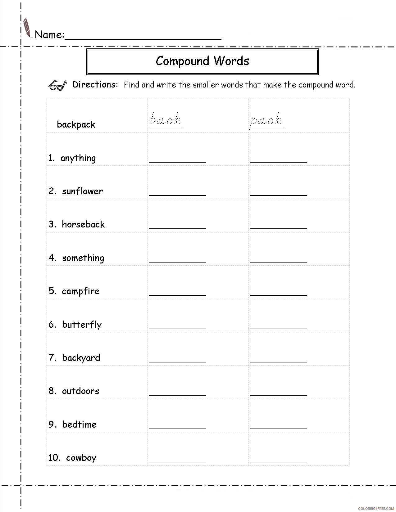 2nd Grade Coloring Pages Educational Worksheets Compound Words 2020 0120 Coloring4free