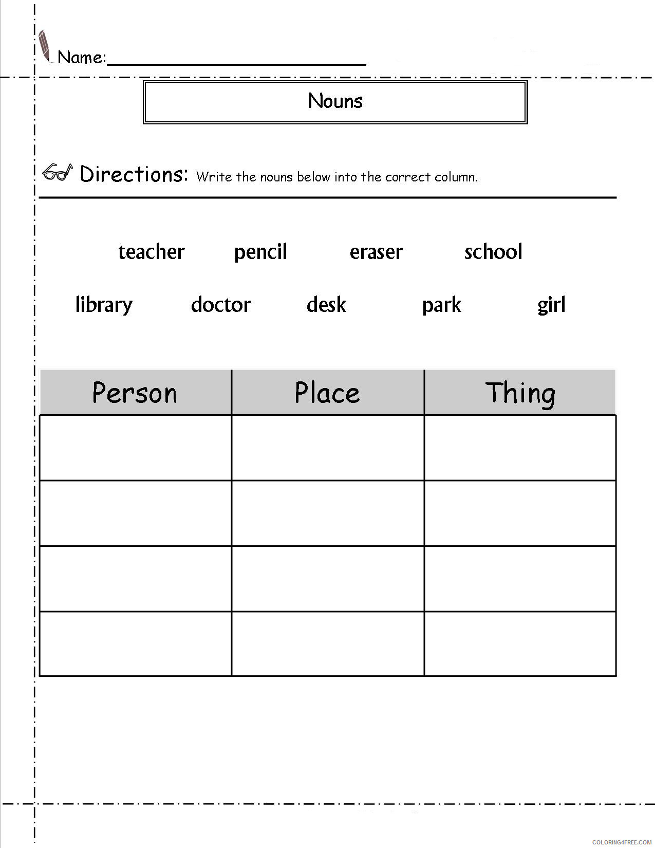 2nd Grade Coloring Pages Educational Worksheets Nouns Printable 2020 0123 Coloring4free