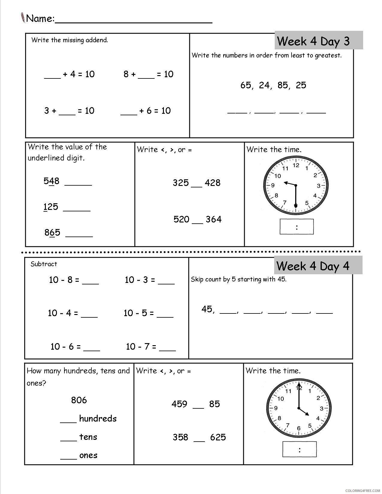 2nd Grade Coloring Pages Educational Worksheets Time Printable 2020 0216 Coloring4free