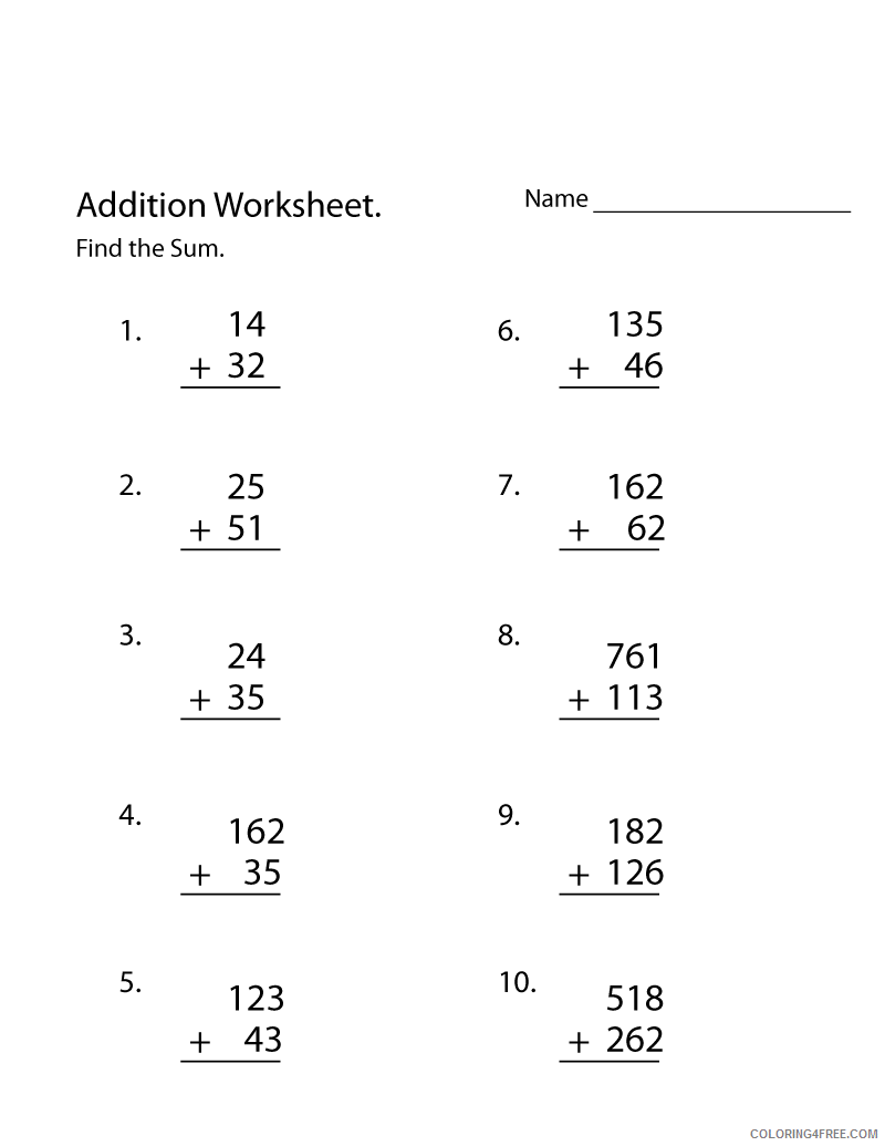 3rd Grade Coloring Pages Educational Addition Worksheet Printable 2020 0249 Coloring4free