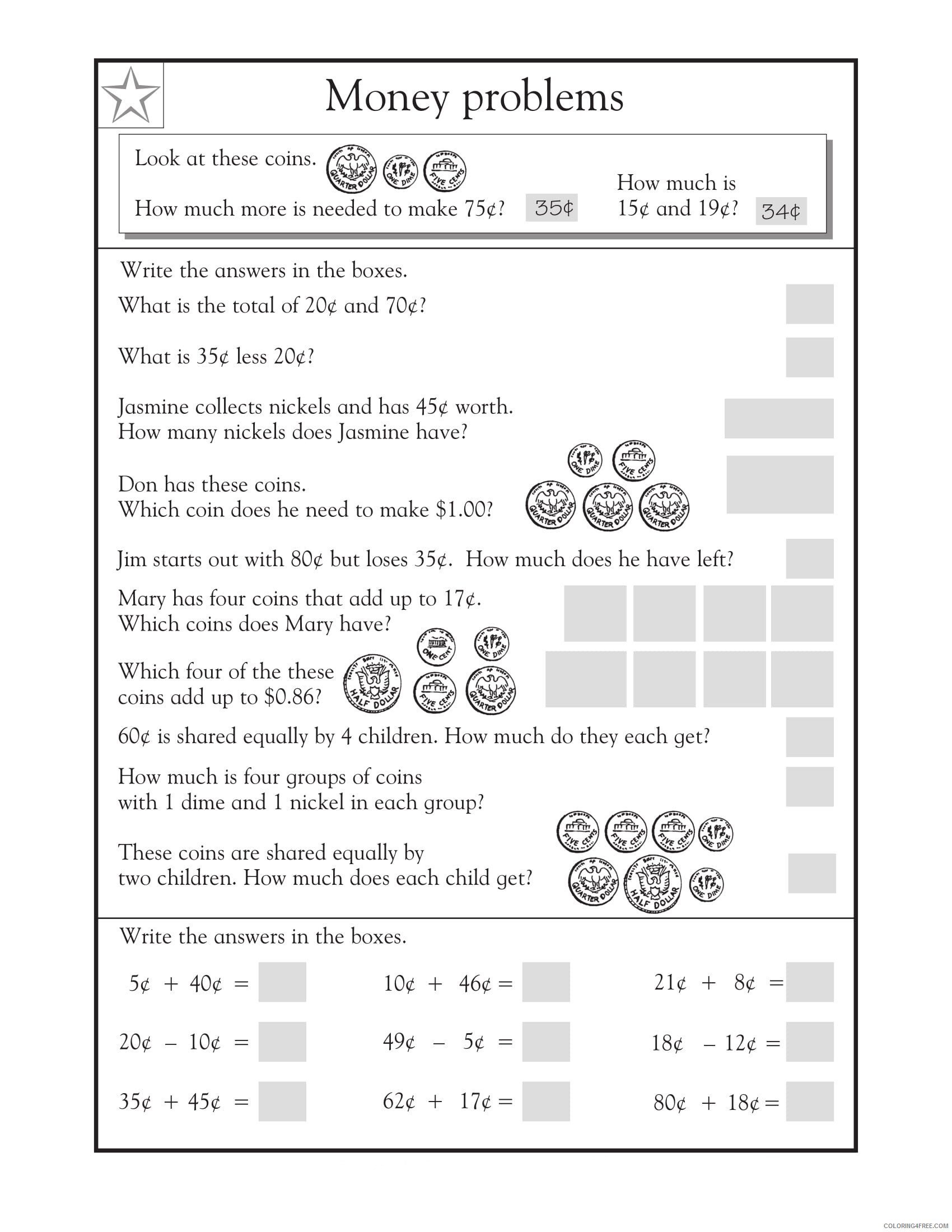 3rd Grade Coloring Pages Educational Math Word Problems Money Print 2020 0260 Coloring4free