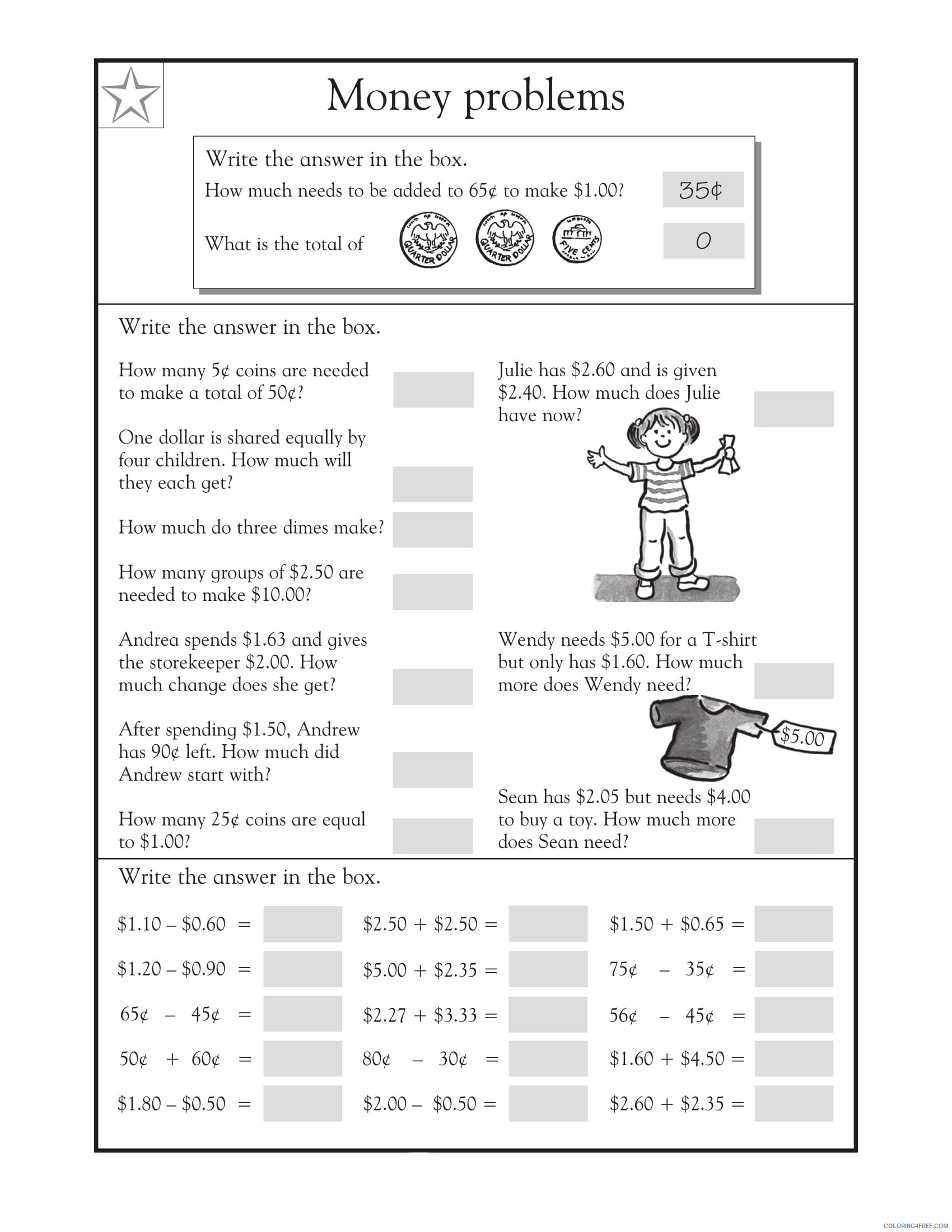 3rd Grade Coloring Pages Educational Math Word Problems Money Print 2020 0261 Coloring4free