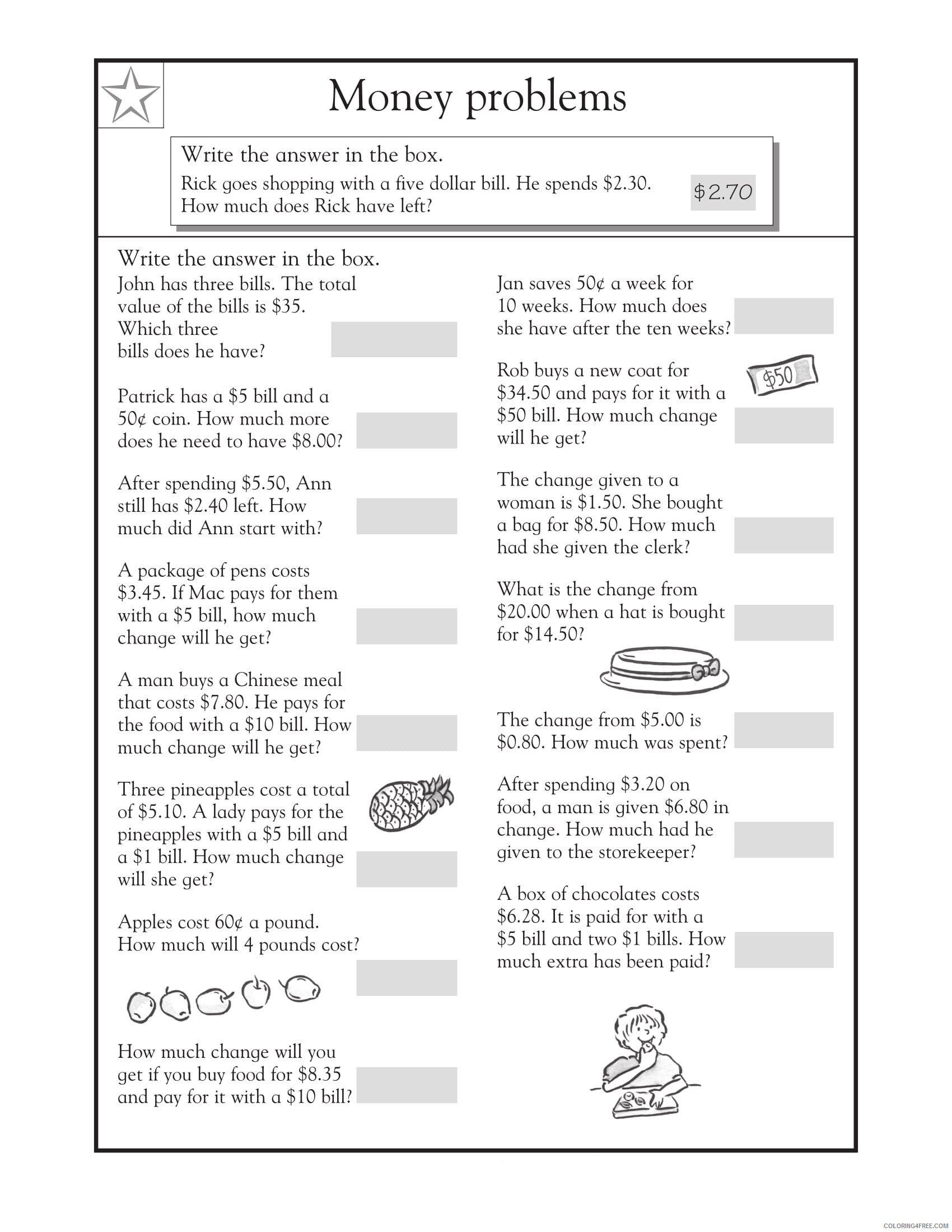 3rd Grade Coloring Pages Educational Math Word Problems Money Print 2020 0262 Coloring4free