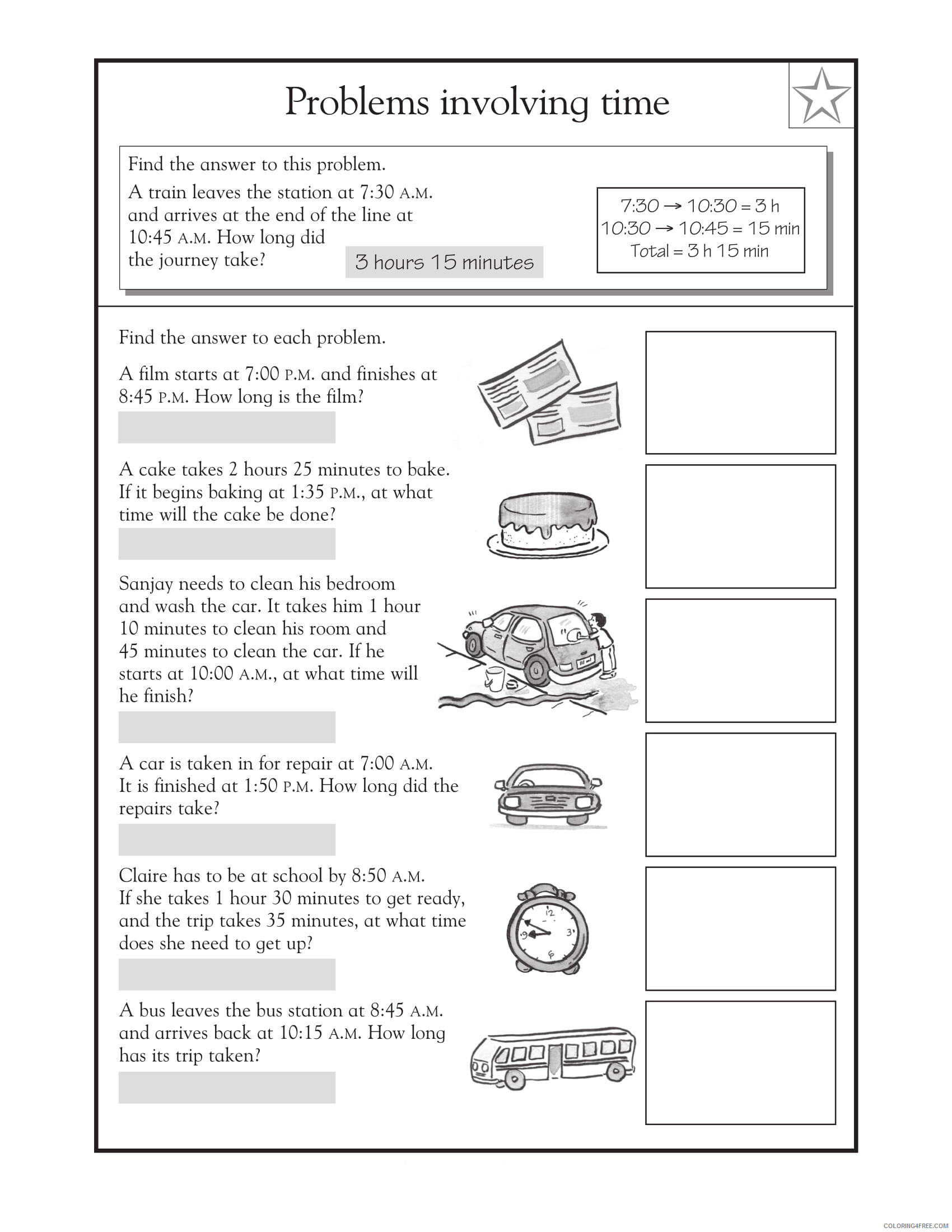 3rd Grade Coloring Pages Educational Math Word Problems Time Print 2020 0264 Coloring4free