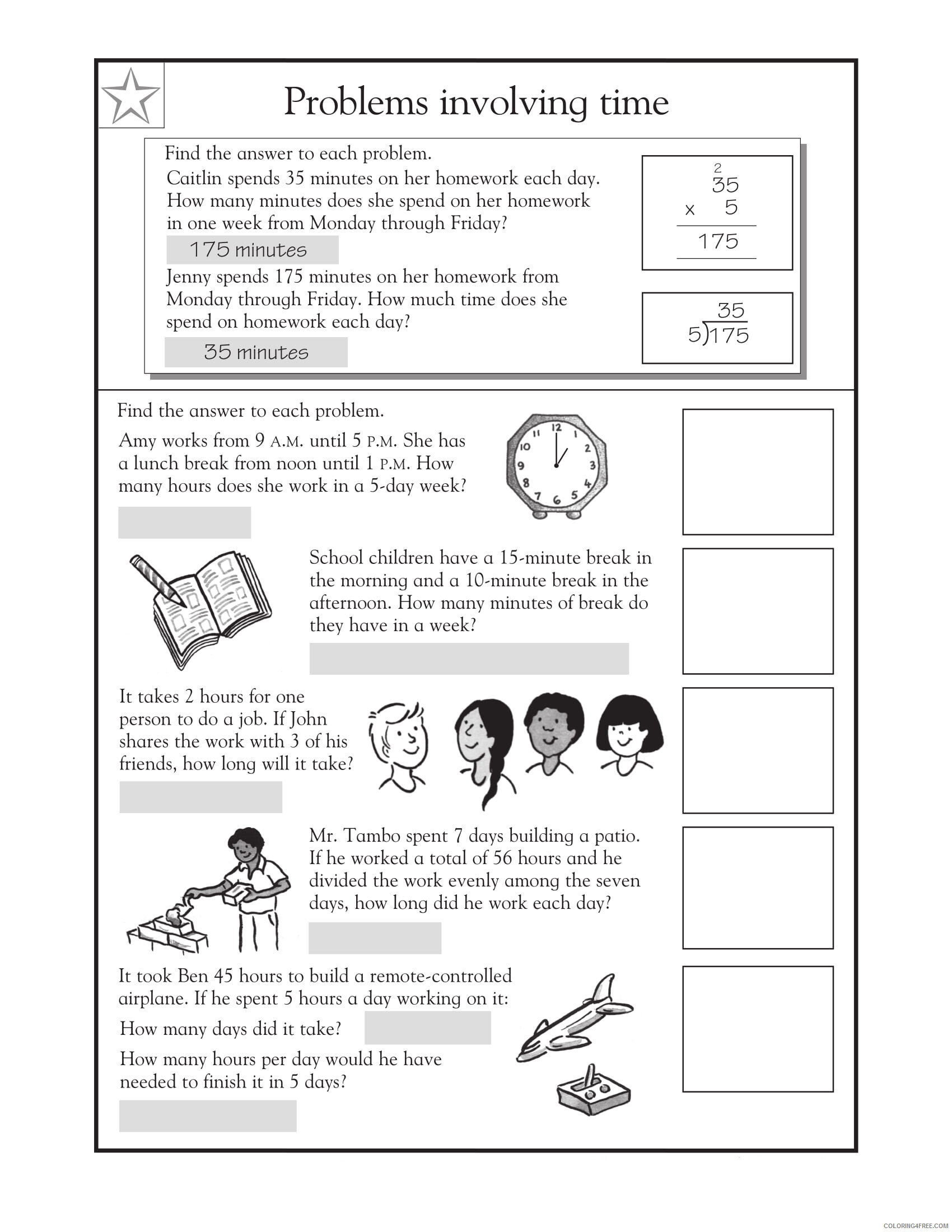 3rd Grade Coloring Pages Educational Math Word Problems Time Print 2020 0265 Coloring4free