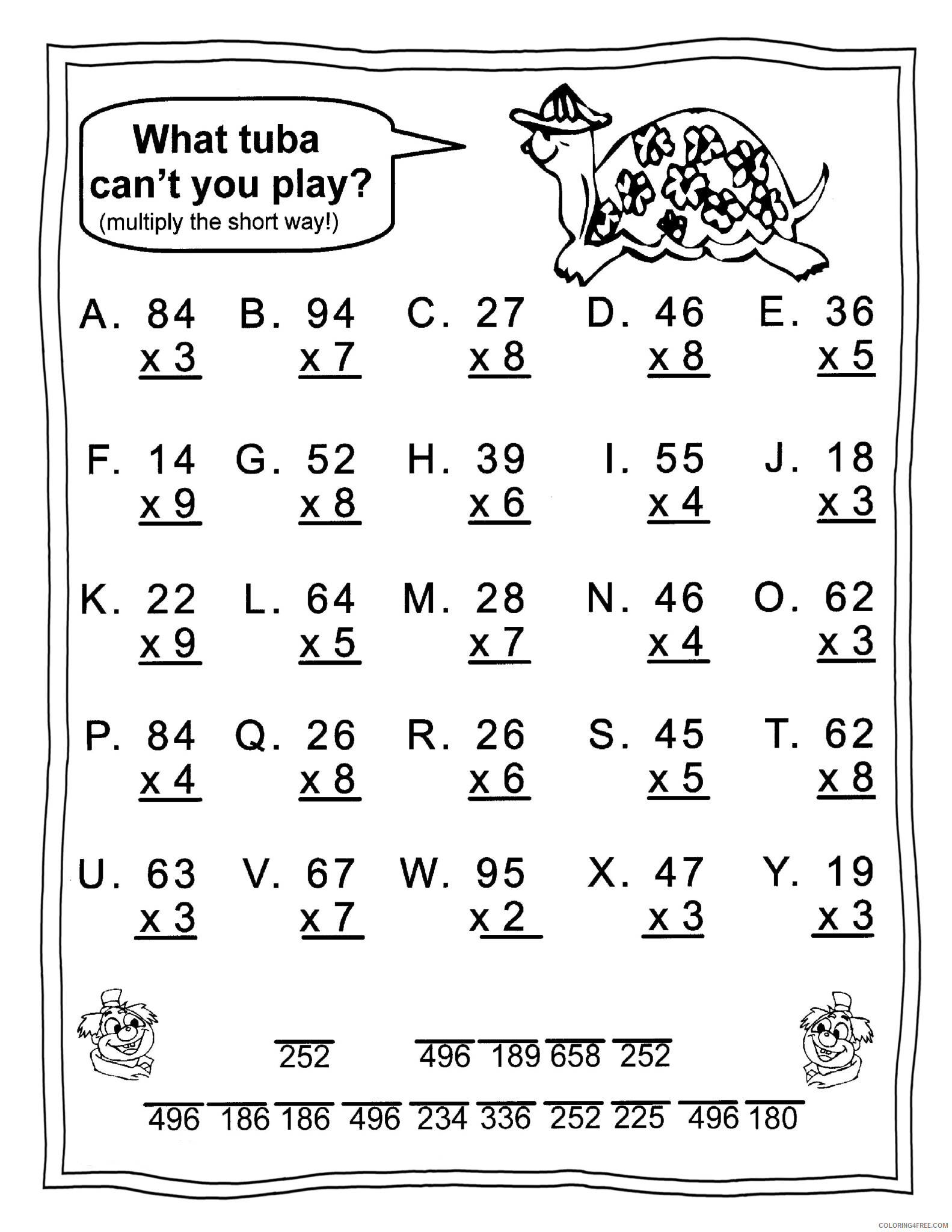 3rd Grade Coloring Pages Educational Multiplication Worksheet Printable 2020 0292 Coloring4free Coloring4free Com
