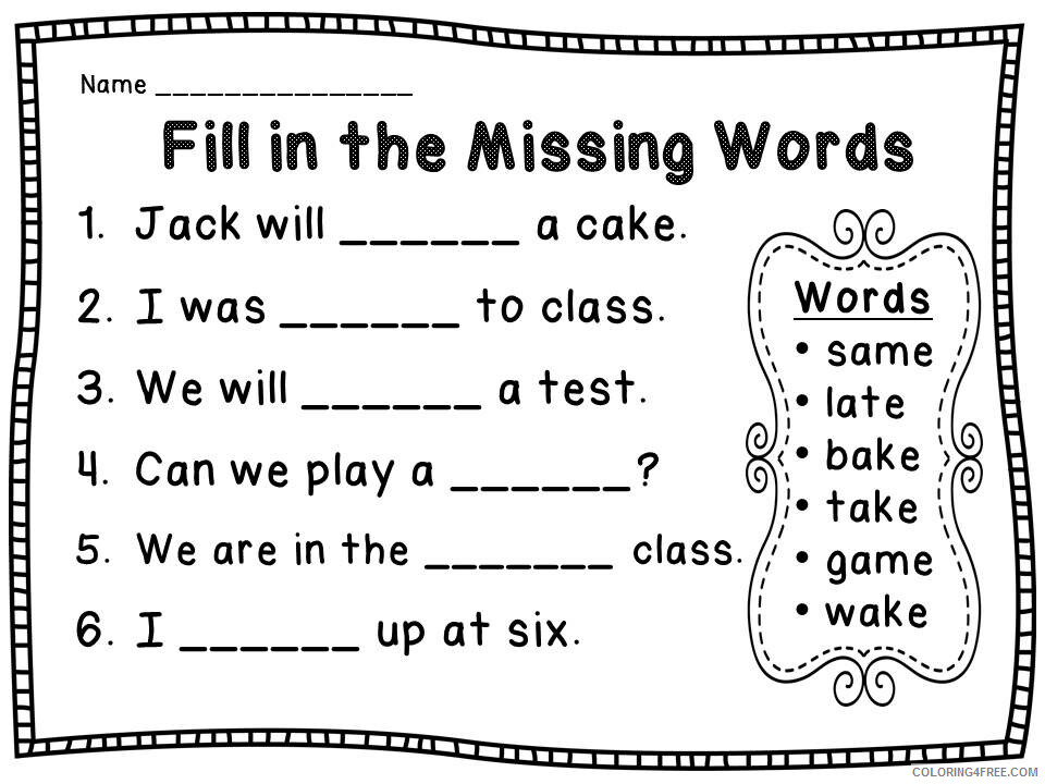 3rd Grade Coloring Pages Educational Worksheets Missing Words 2020 0296 Coloring4free