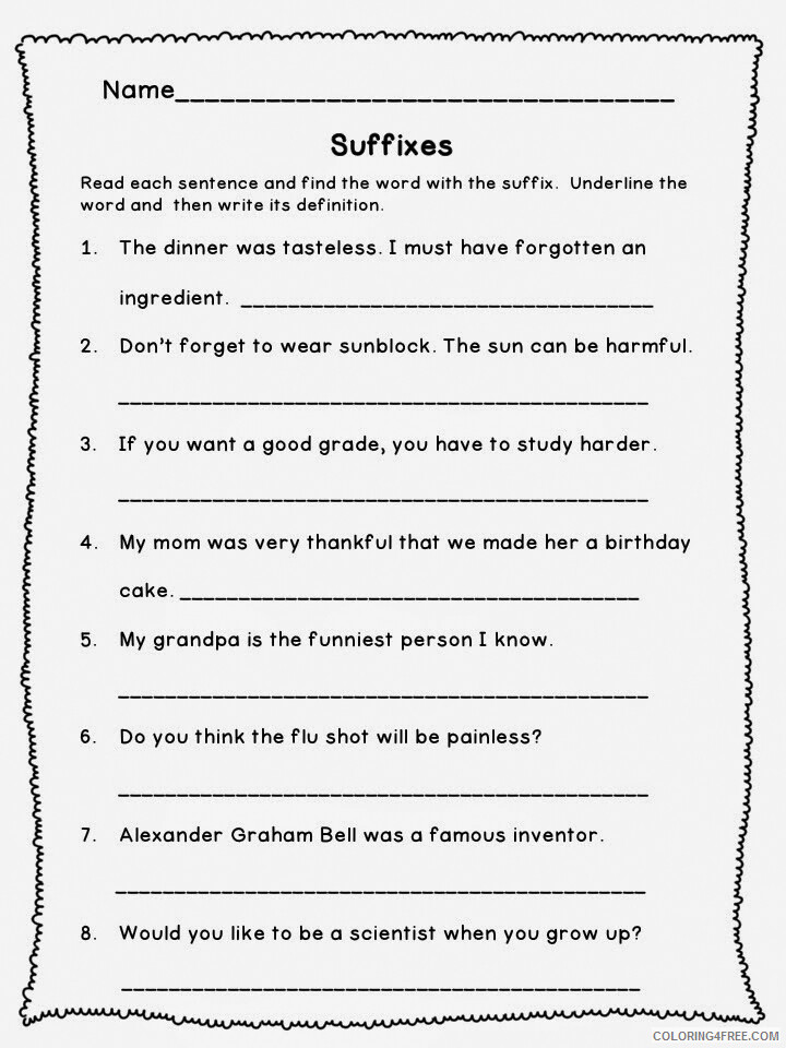 3rd Grade Coloring Pages Educational Worksheets Suffixes Printable 2020 0300 Coloring4free