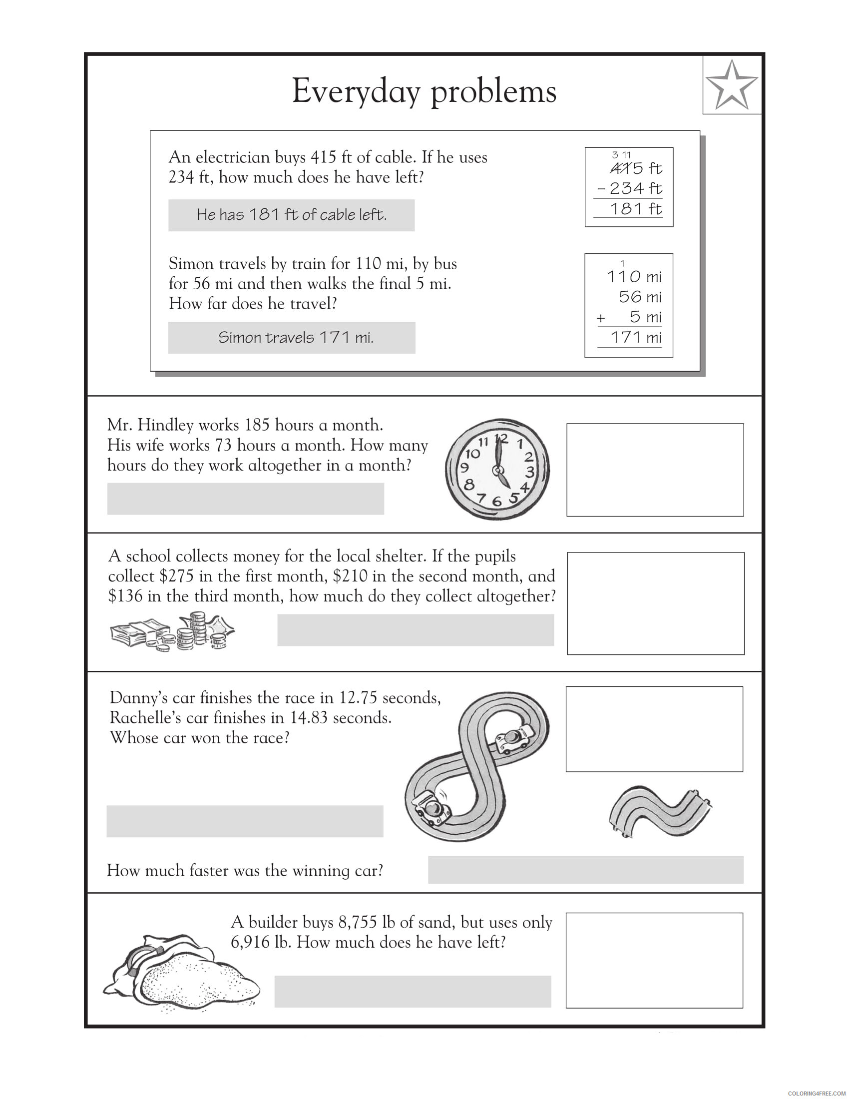 4th Grade Coloring Pages Educational Math Everyday Word Problems Print 2020 0311 Coloring4free