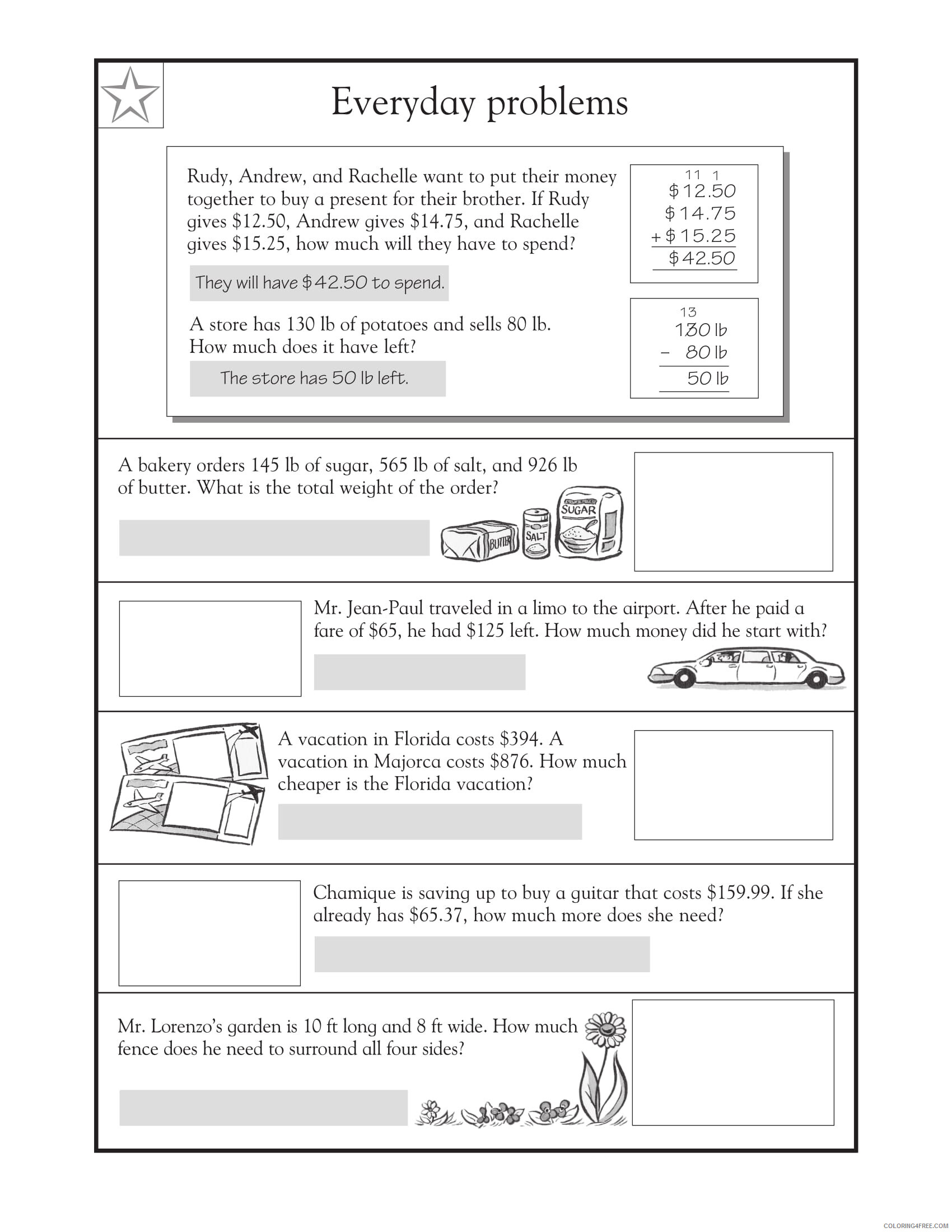 4th Grade Coloring Pages Educational Math Everyday Word Problems Print 2020 0312 Coloring4free