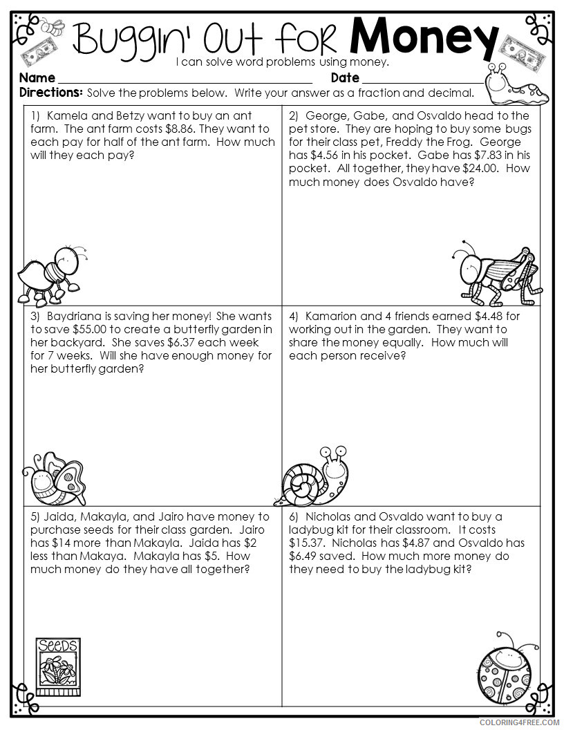 4th Grade Coloring Pages Educational Math Money Word Problems Print 2020 0316 Coloring4free