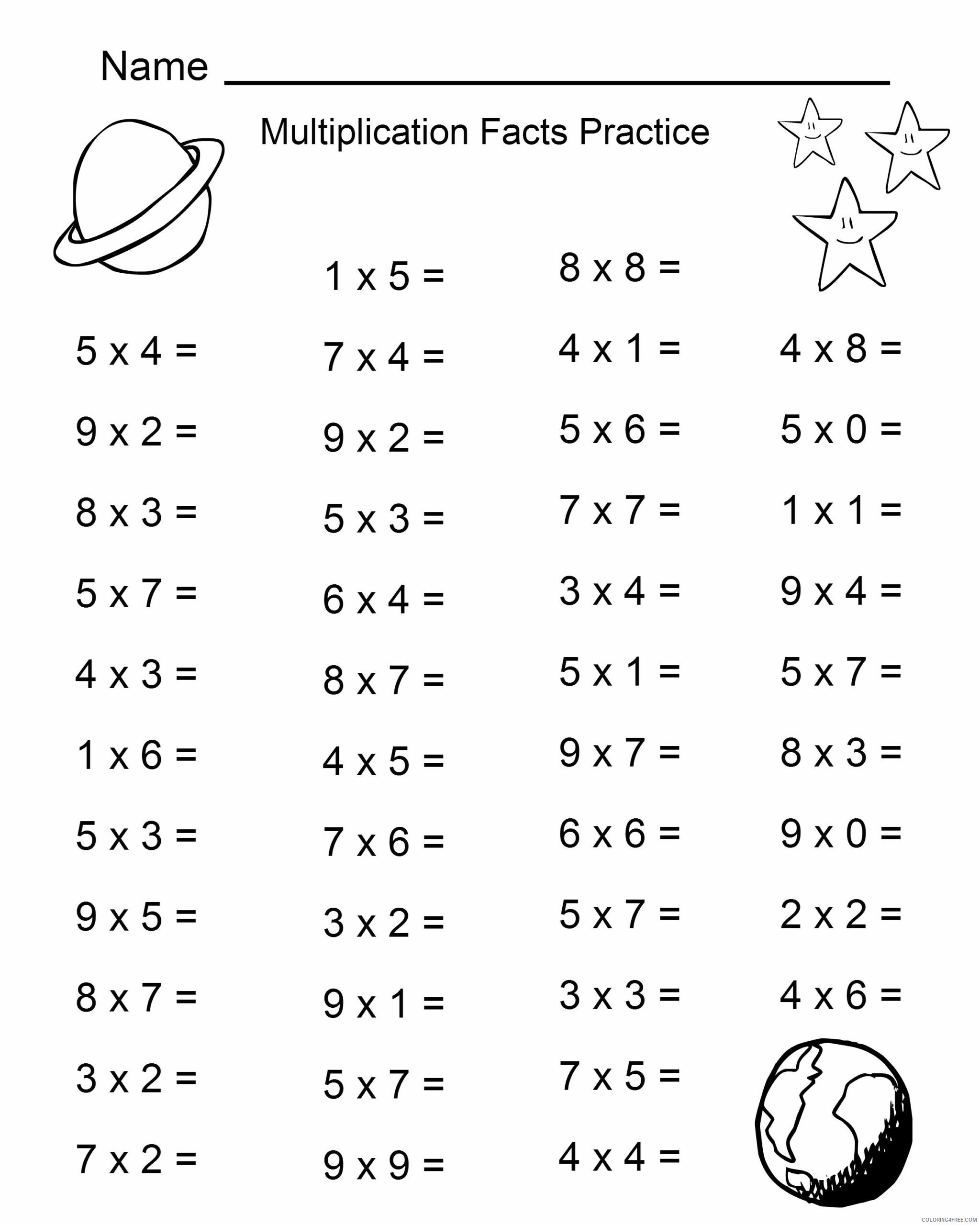 4th Grade Coloring Pages Educational Math Multiplication Facts Printable 2020 0317 Coloring4free