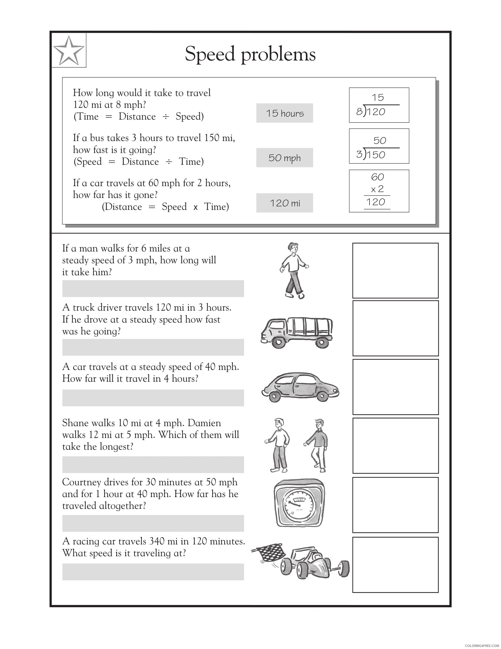 4th Grade Coloring Pages Educational Math Speed Word Problems Printable 2020 0323 Coloring4free