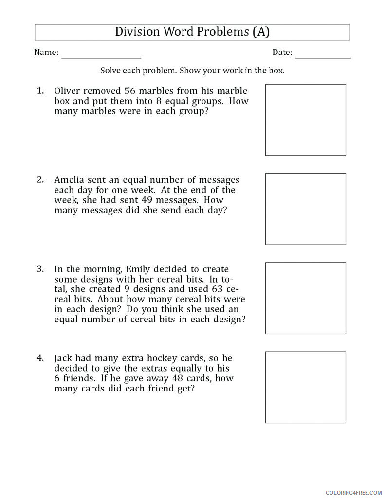 4th Grade Coloring Pages Educational Math Word Problems Division Print 2020 0327 Coloring4free