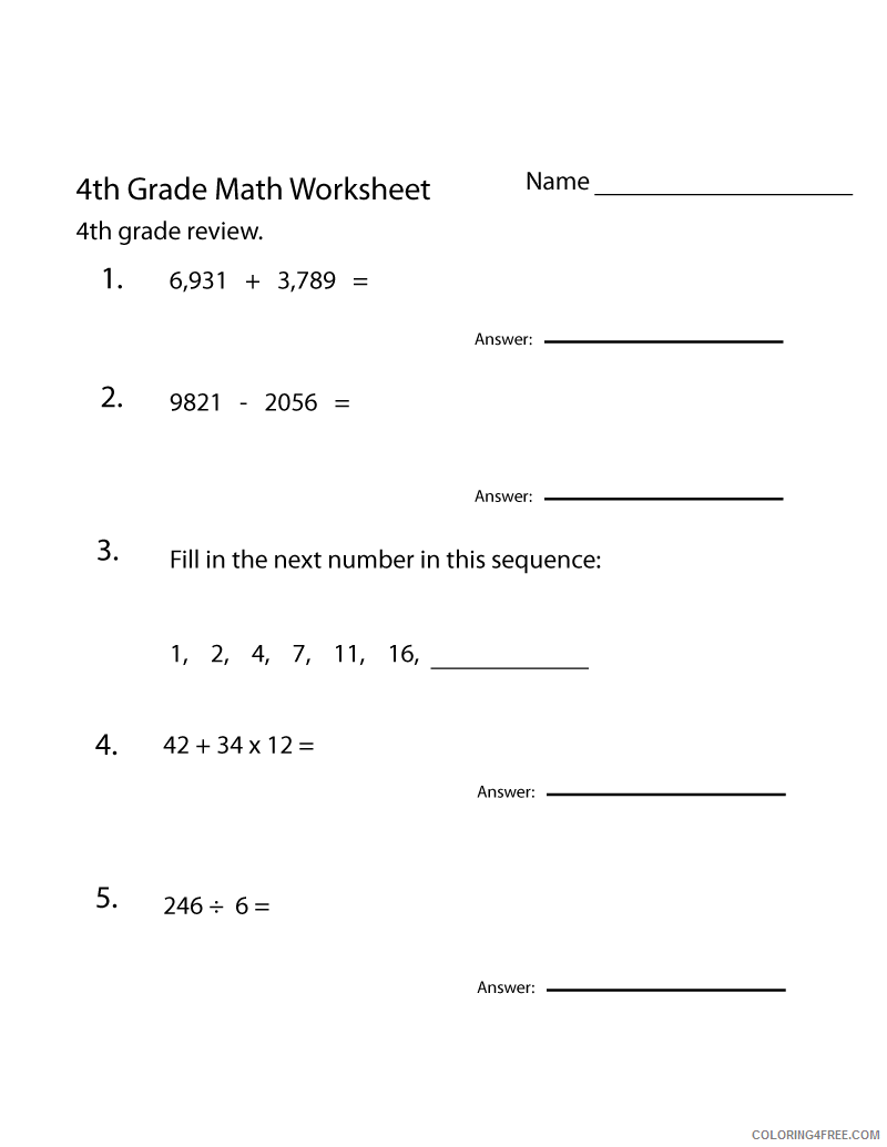 4th Grade Coloring Pages Educational Math Worksheet Printable 2020 0339 Coloring4free