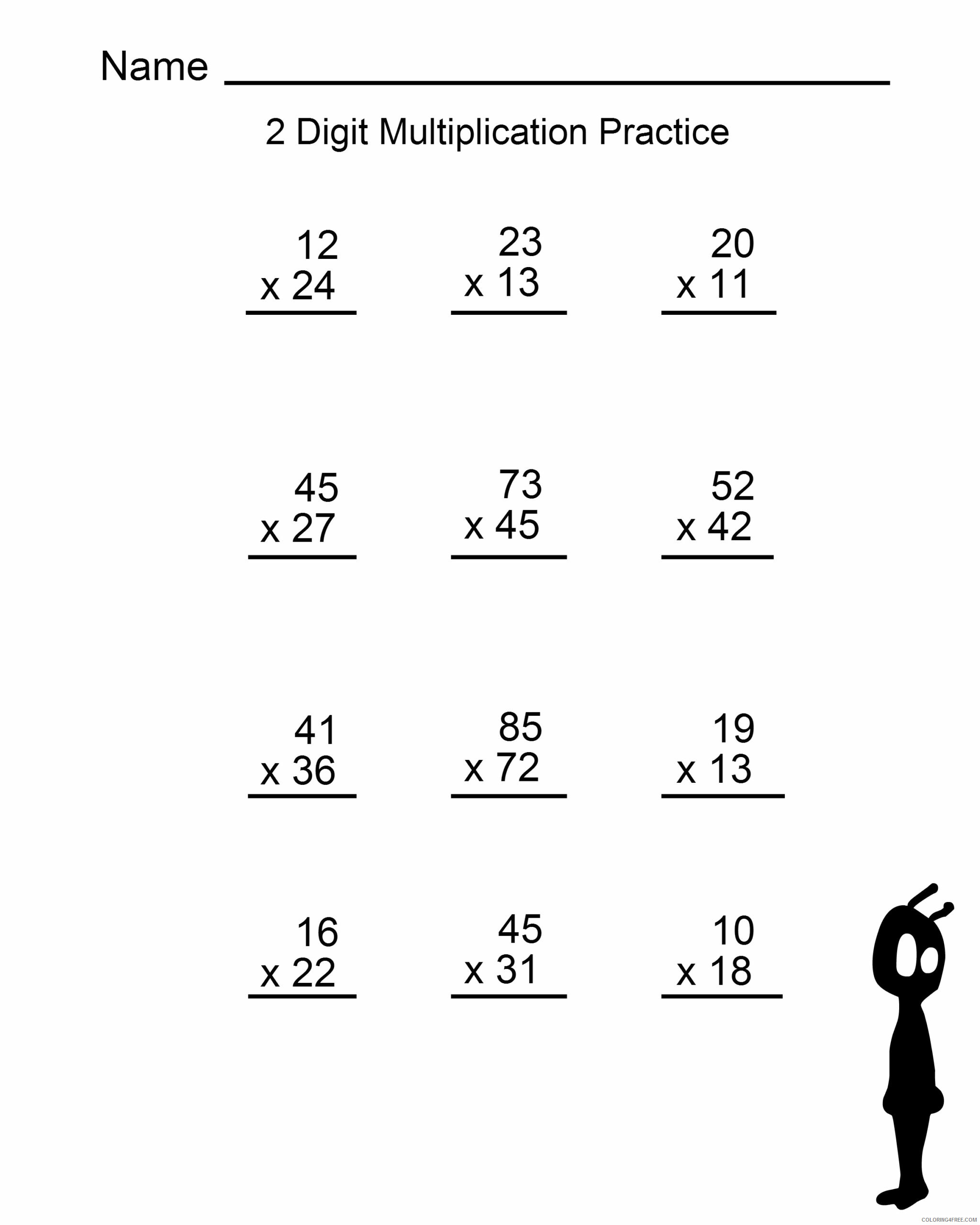 4th Grade Coloring Pages Educational Multiplication Worksheets 2 digit 2020 0359 Coloring4free