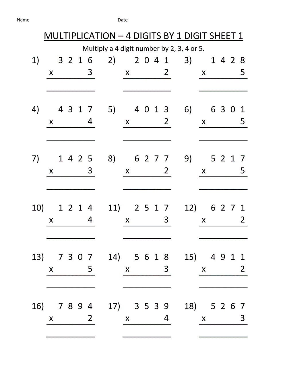 4th Grade Coloring Pages Educational Multiplication sheets 4 digits 2020 0364 Coloring4free