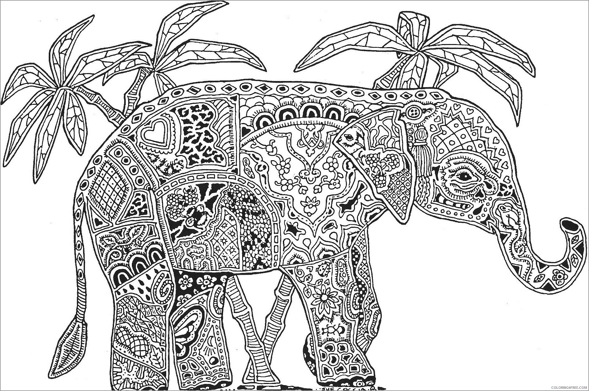 Abstract Coloring Pages Adult abstract animals elephant Printable 2020 018 Coloring4free