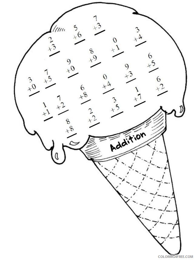 Addition Coloring Pages Educational Ice Cream Math Work Sheet Printable 2020 0572 Coloring4free