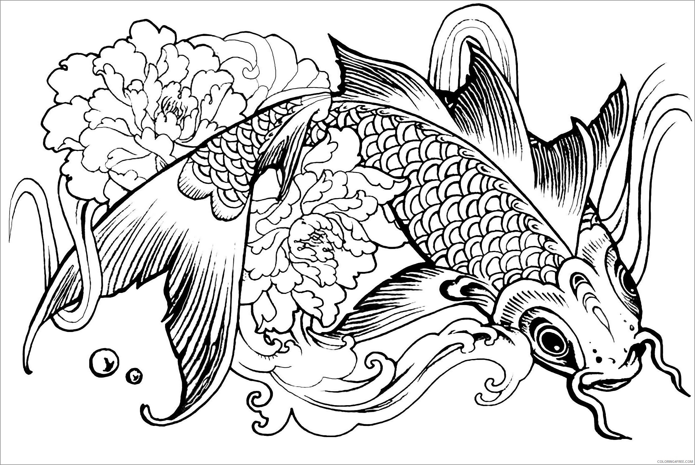 Adult Animals Coloring Pages carp for adults Printable 2020 132 Coloring4free