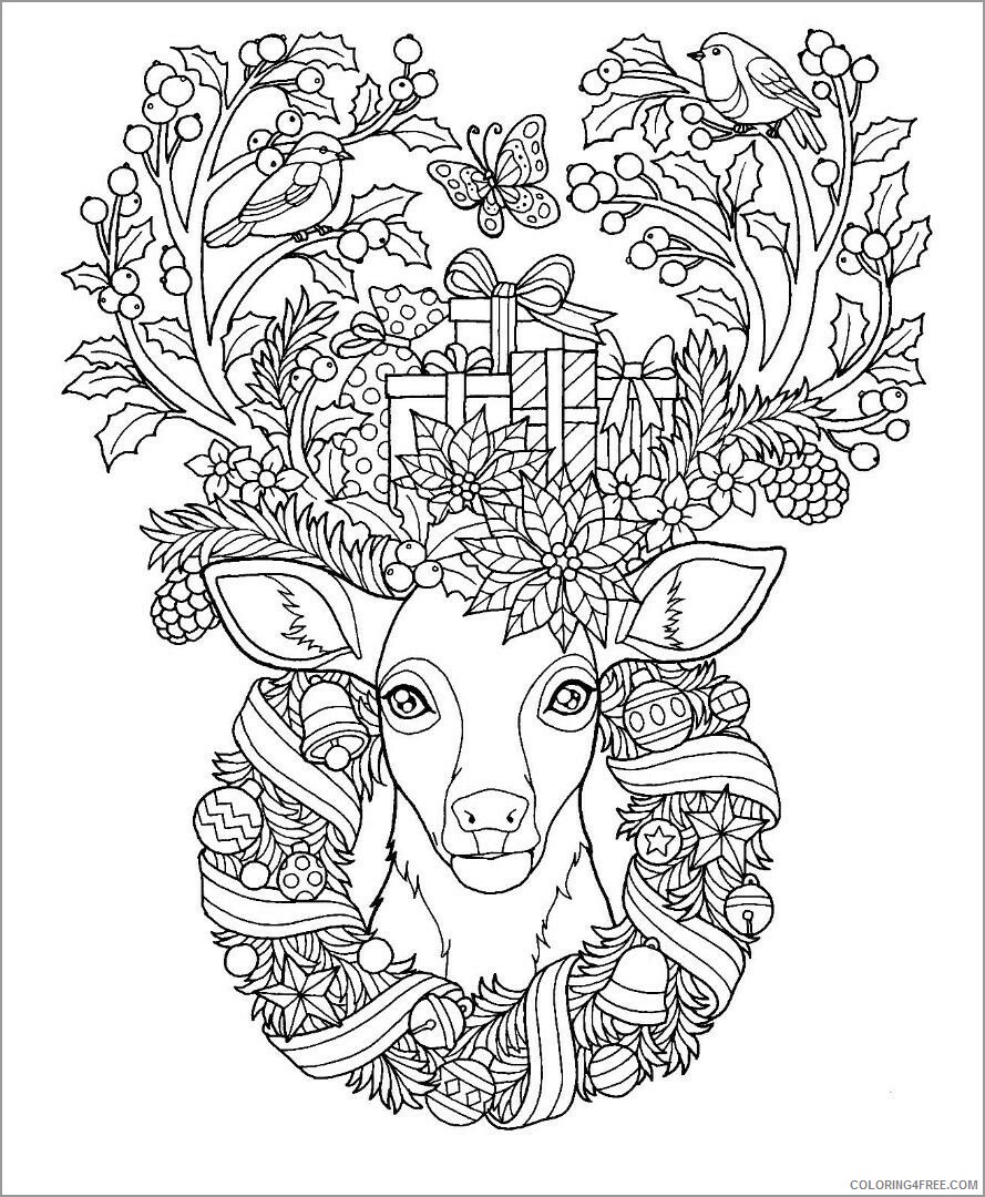 Adult Animals Coloring Pages christmas reindeer for adults Printable 2020 136 Coloring4free