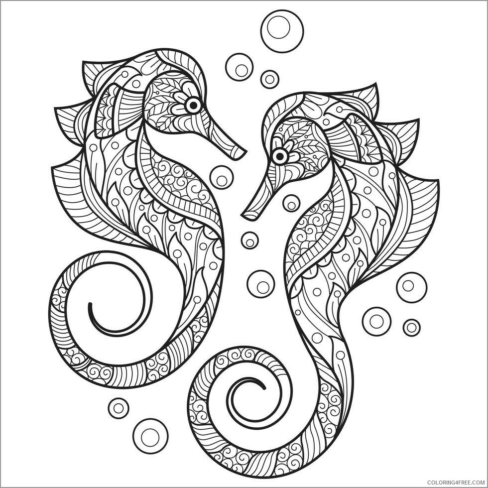 Adult Animals Coloring Pages seahorse for adults Printable 2020 171 Coloring4free