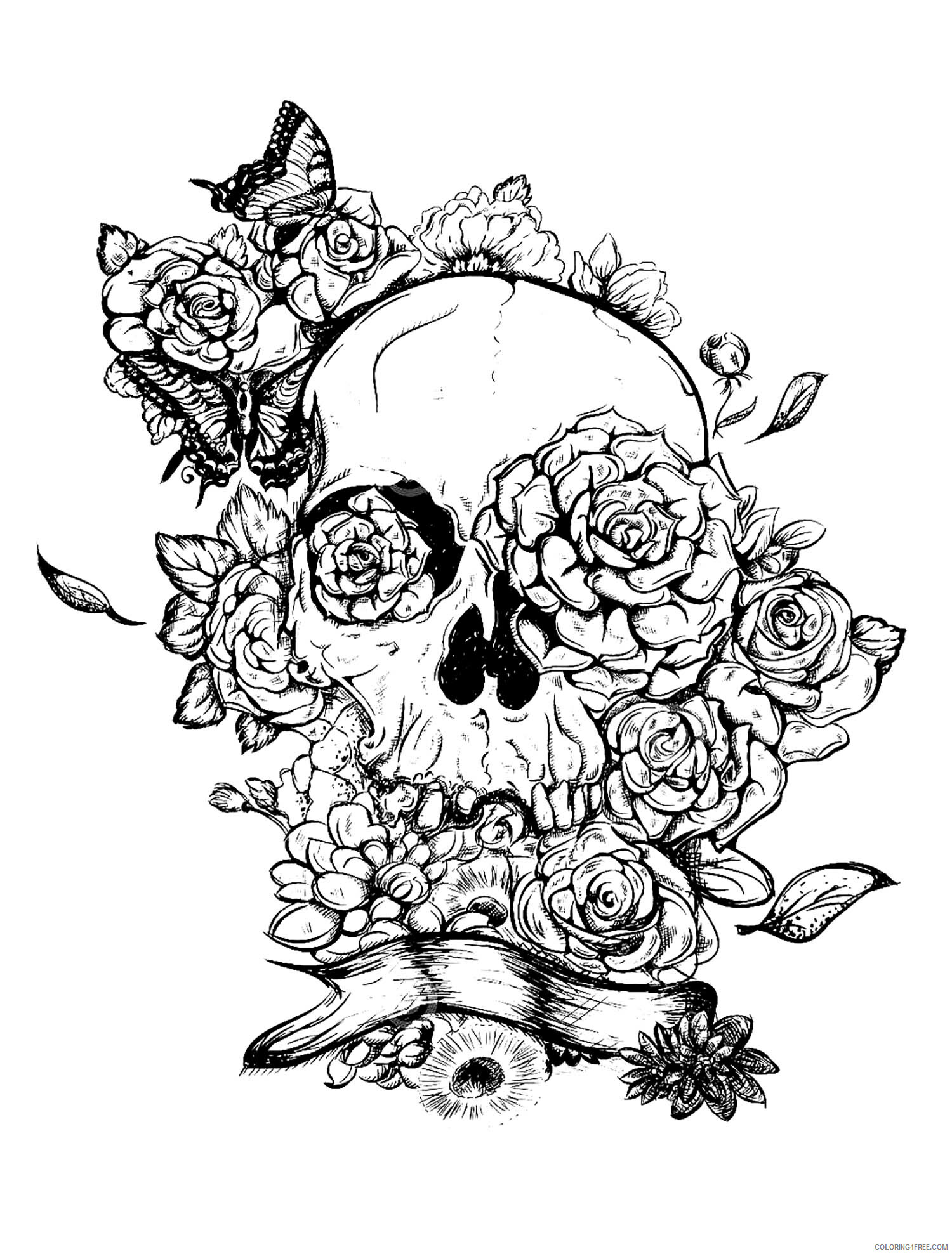 Adult Coloring Pages Kull and Roses Tattoo for Adults Printable 2020 041 Coloring4free
