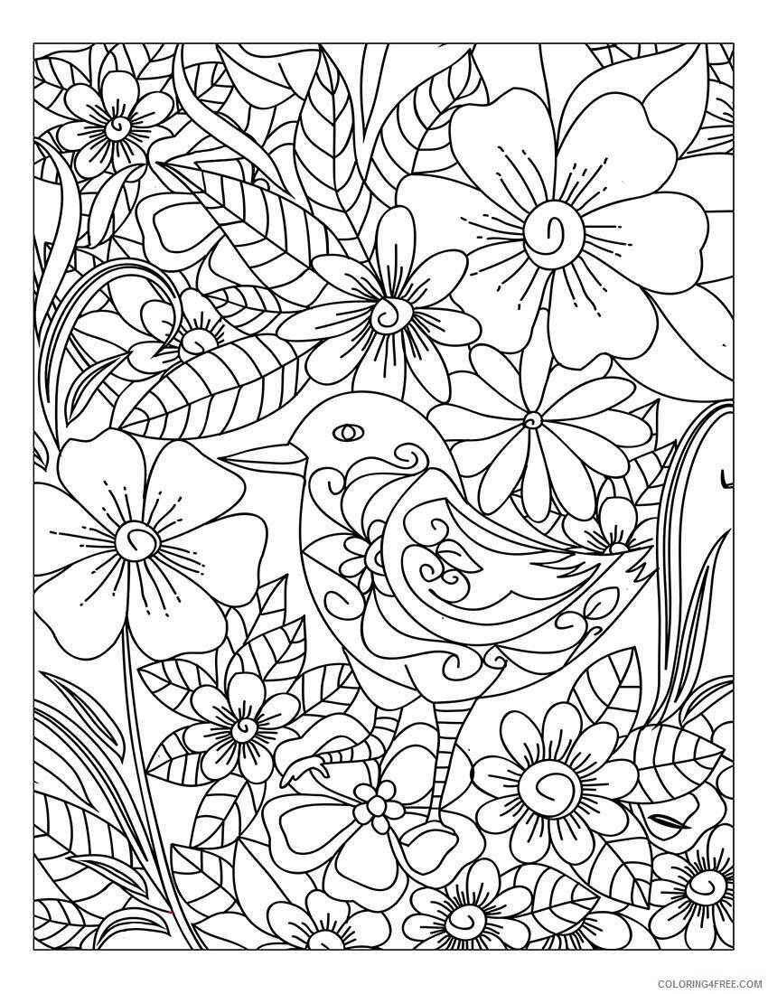 Adult Floral Coloring Pages Bird Floral For Adults Printable 2020 320 Coloring4free