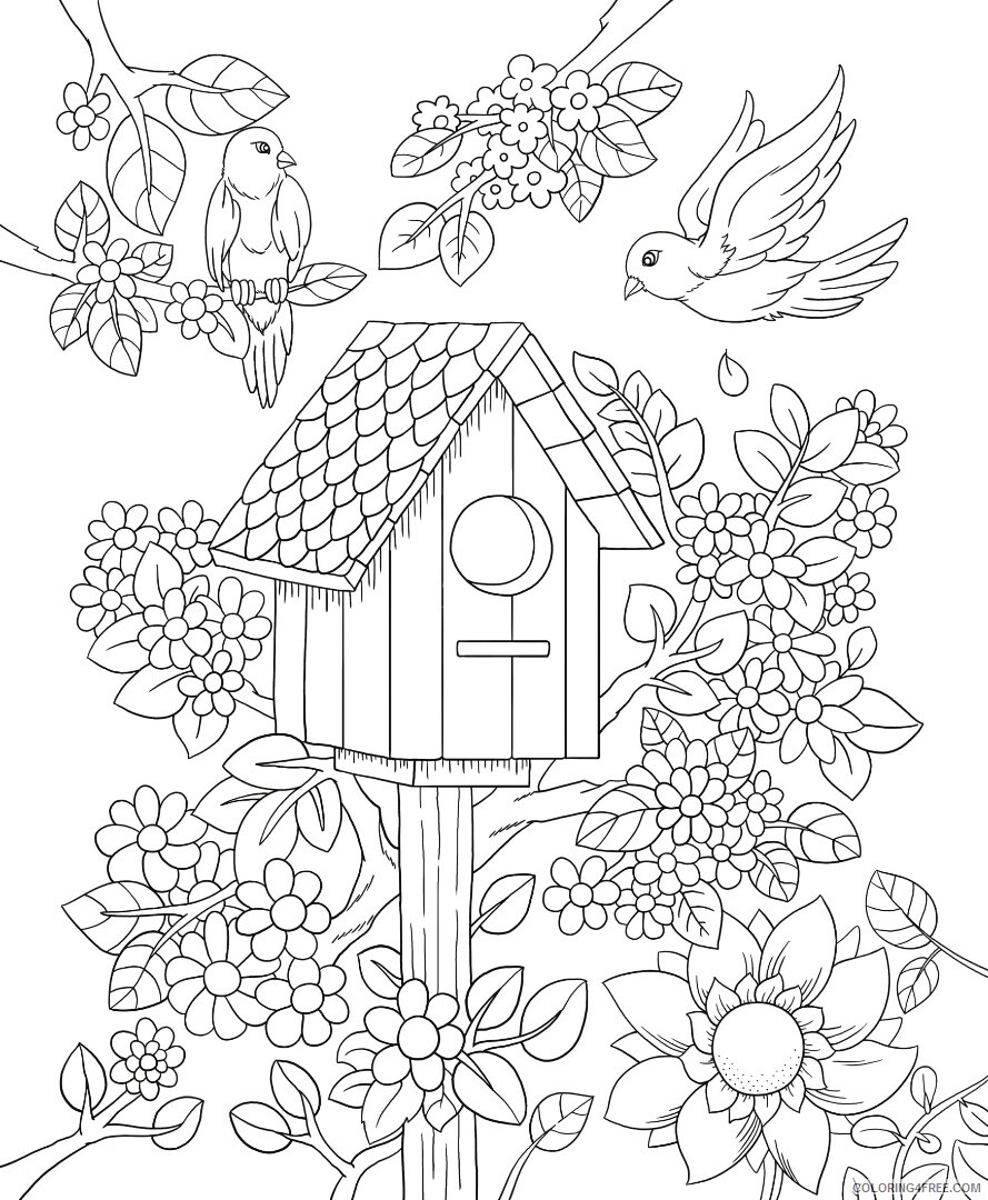 Adult Floral Coloring Pages Floral Birdhouse For Adults Printable 2020 323 Coloring4free