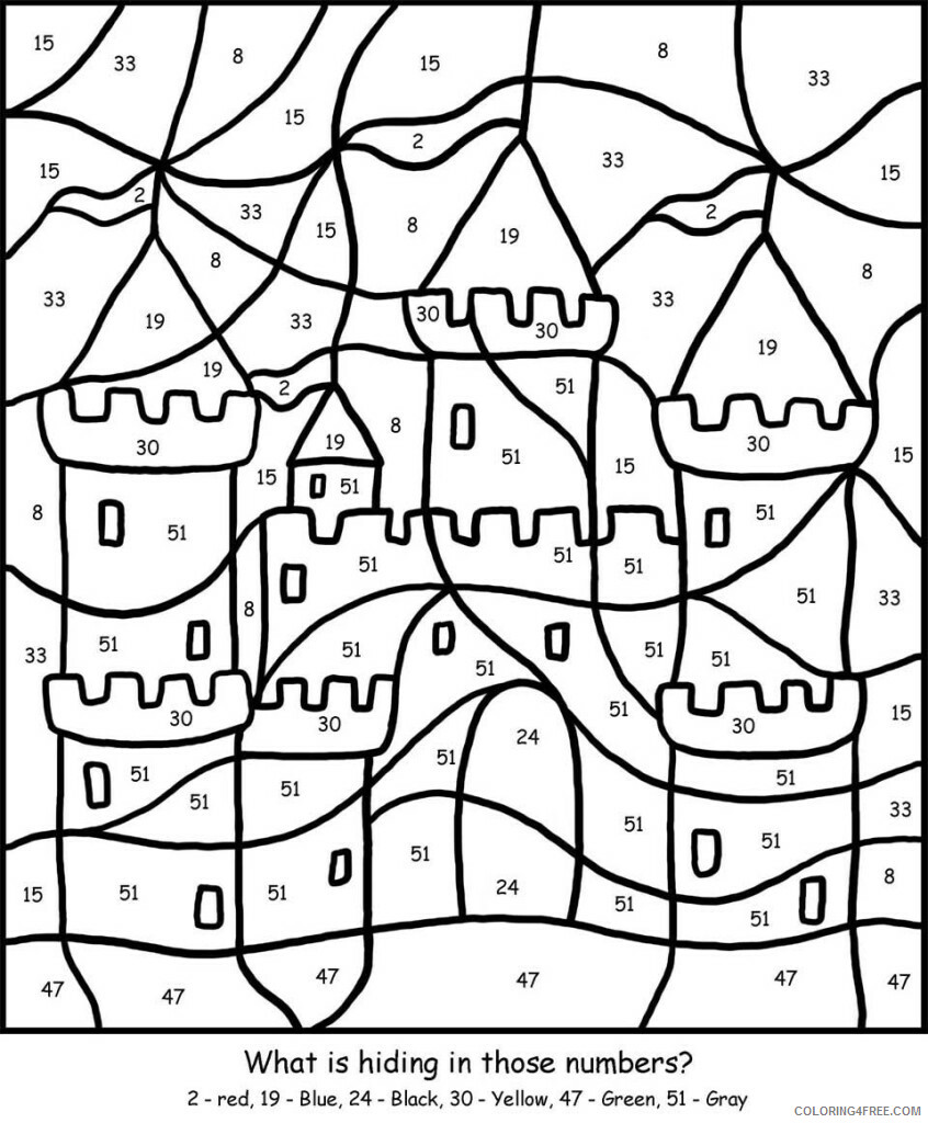 Color By Number Coloring Pages Educational Castle Worksheet Printable 2020 0997 Coloring4free