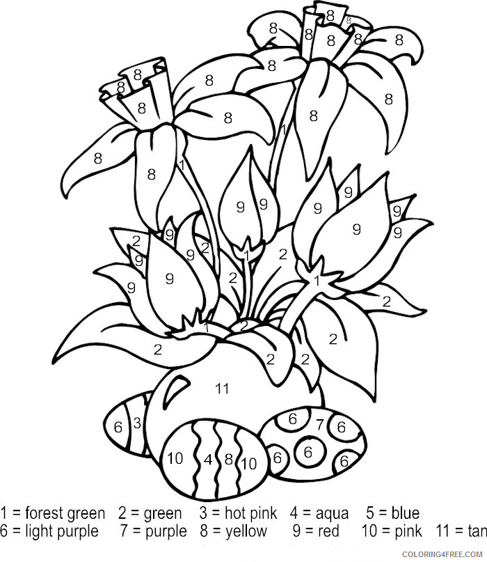 Color By Number Coloring Pages Educational Easter Flowers Printable 2020 1050 Coloring4free