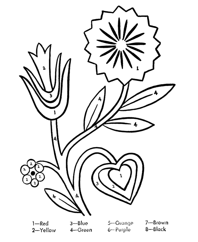 Color By Number Coloring Pages Educational Flowers Printable 2020 1015 Coloring4free