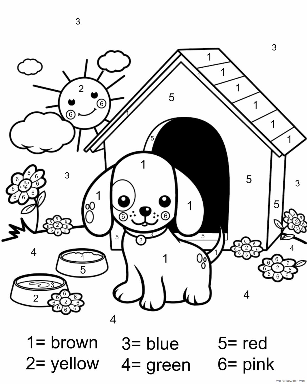 Color By Number Coloring Pages Educational Free Dog Printable 2020 1058 Coloring4free