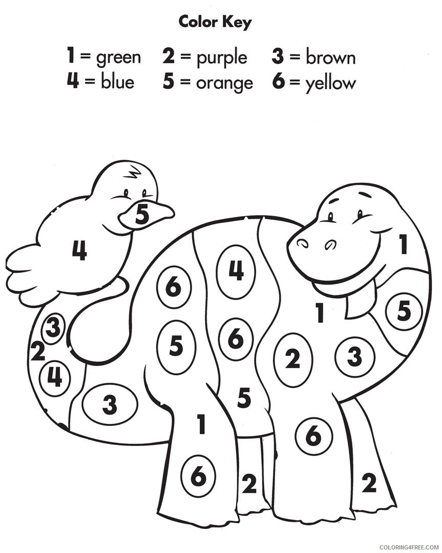 Color By Number Coloring Pages Educational Kindergarten Dino 2020 1018 Coloring4free