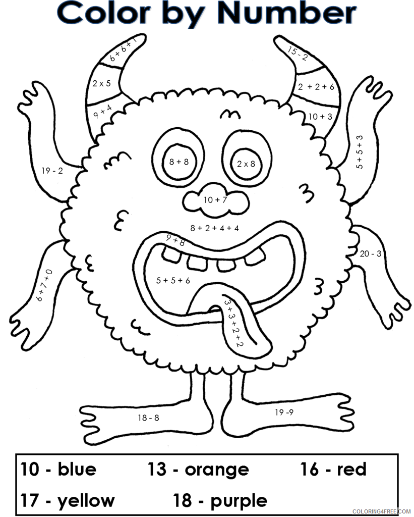 Color By Number Coloring Pages Educational Monster Math Worksheet 2020 1073 Coloring4free