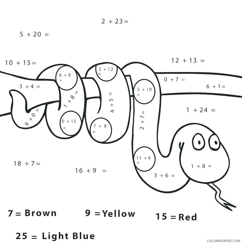 Color By Number Coloring Pages Educational Snake Math Worksheet 2020 1079 Coloring4free