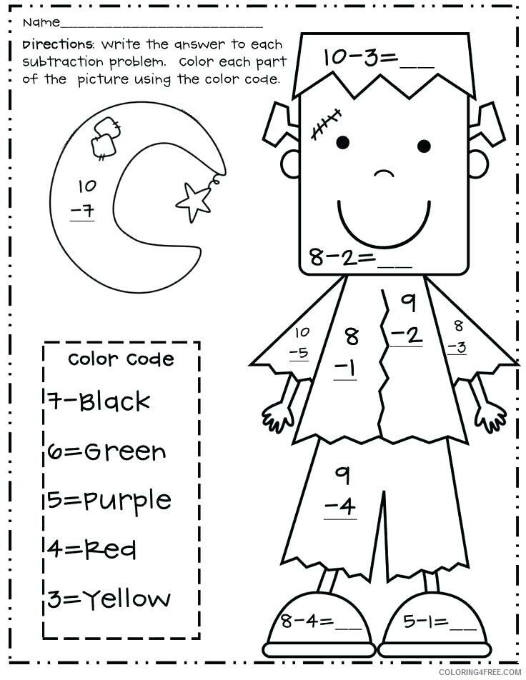 Color By Number Coloring Pages Educational Subtraction Math 2020 1083 Coloring4free
