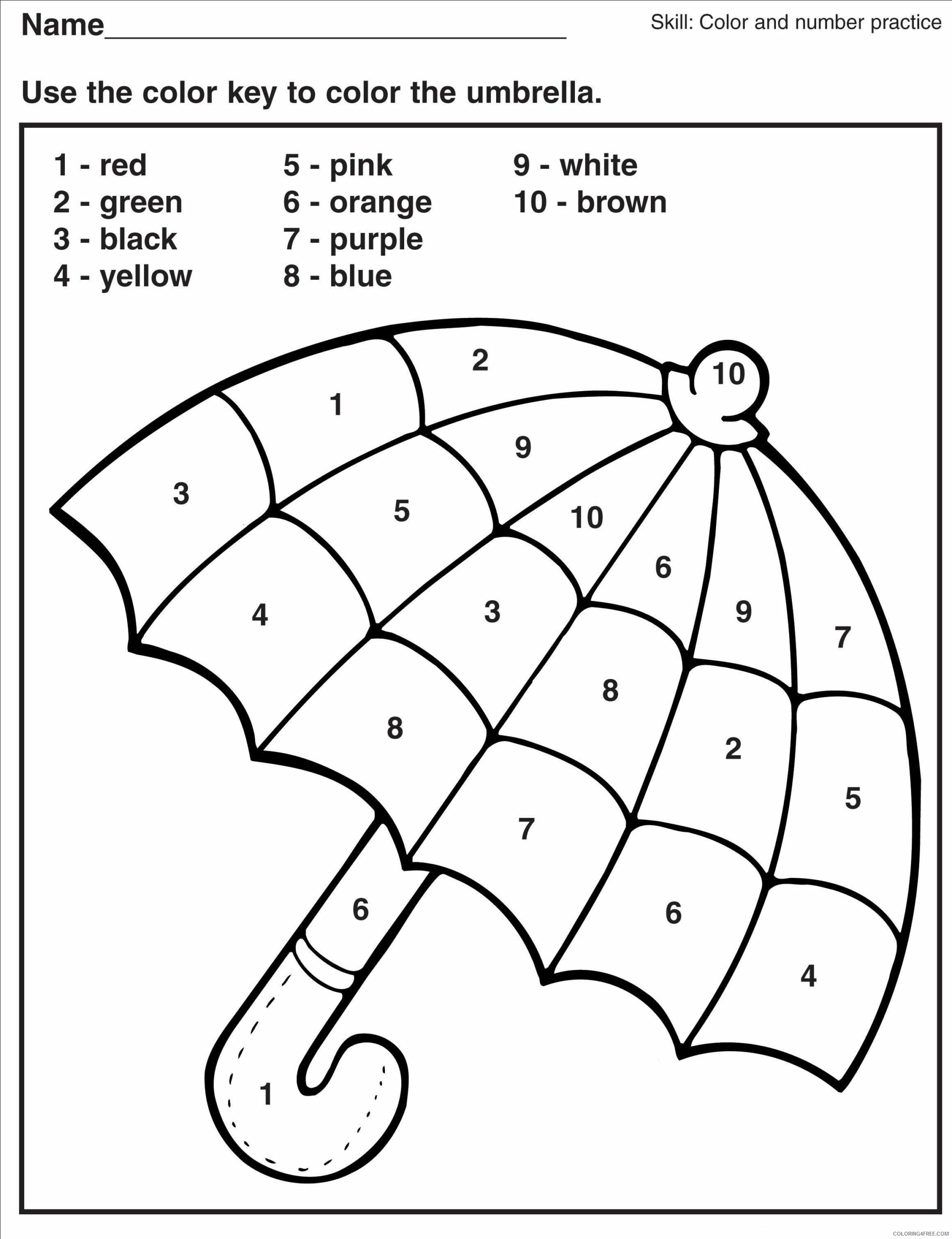 Color By Number Coloring Pages Educational Umbrella Printable 2020 1085 Coloring4free