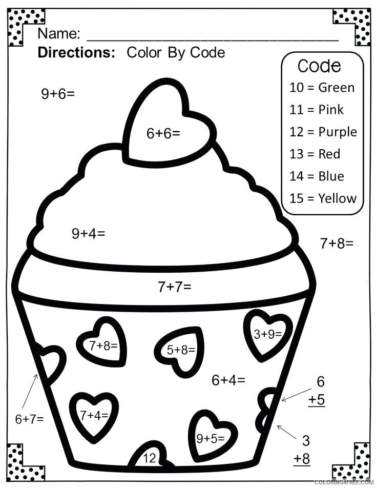 Color By Number Coloring Pages Educational Valentines Day Cupcake 2020 1088 Coloring4free