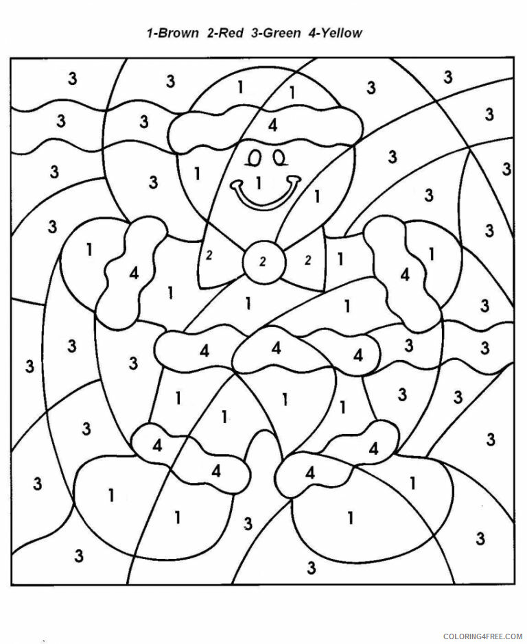 Color By Number Coloring Pages Educational gingerbread bear Print 2020 x0983 Coloring4free