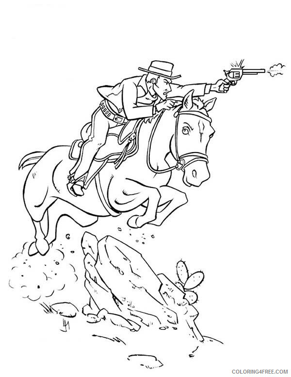 Cowboy Coloring Pages for boys Cowboy Shooting Bad Guy While Riding Horse 2020 0219 Coloring4free