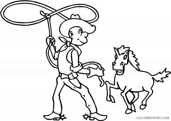 Cowboy Coloring Pages for boys Cowboy Taming Horse with Lasso Printable 2020 0221 Coloring4free