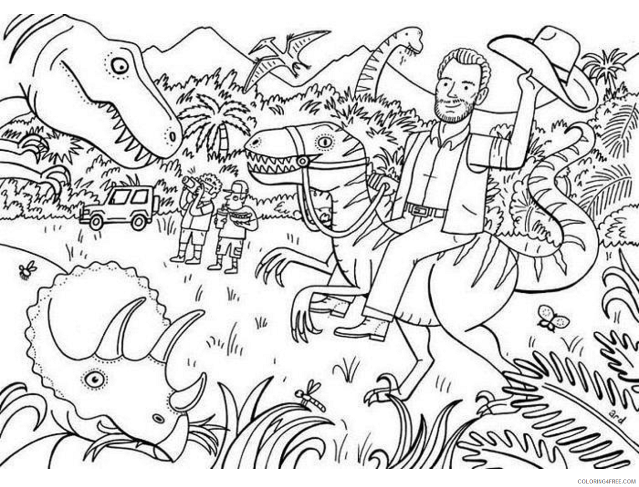 Dinosaurs Coloring Pages for boys man_on_little_dinosaur Printable 2020 0326 Coloring4free