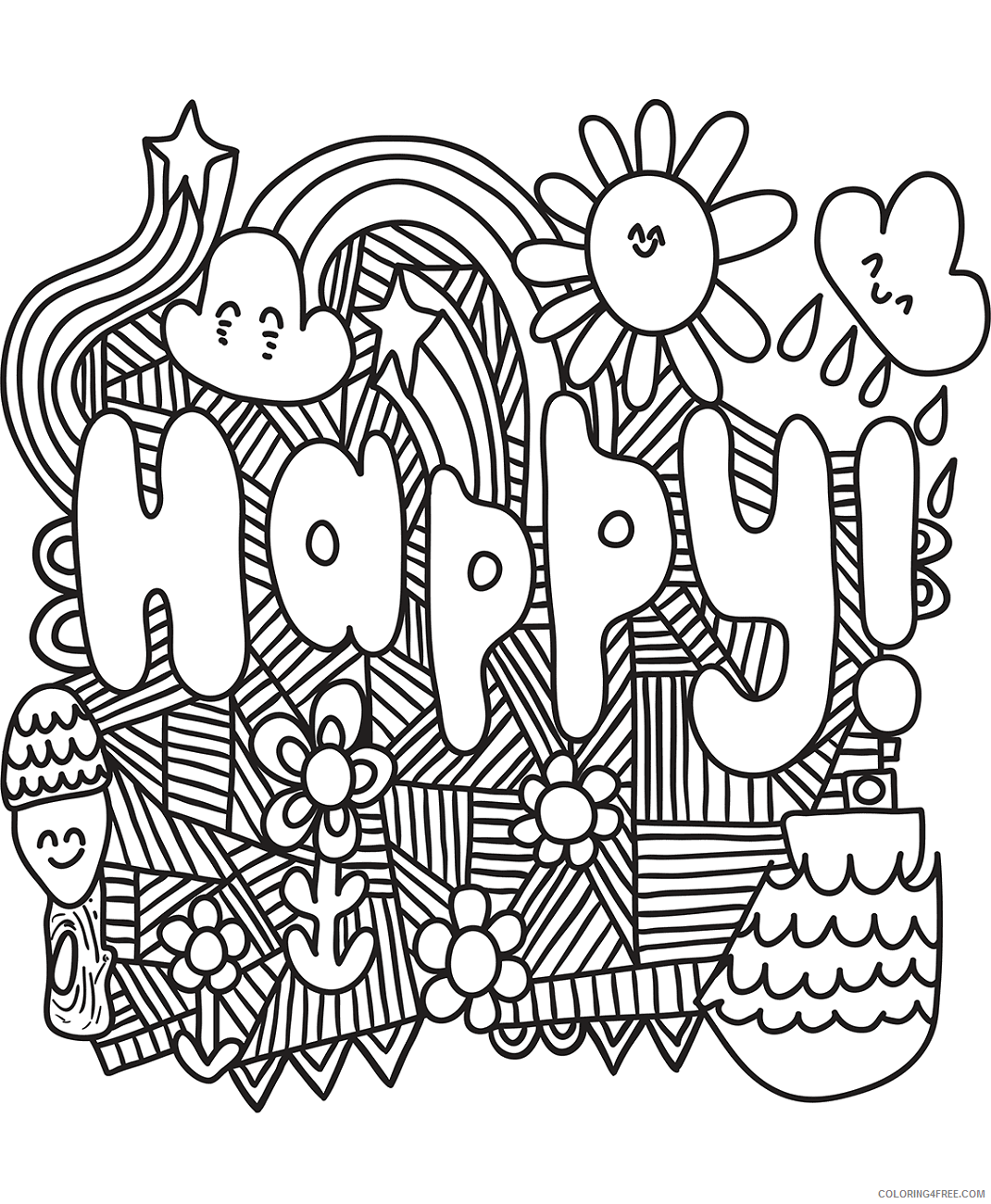 Doodle Coloring Pages Adult happy_doodle_art a4 Printable 2020 318 Coloring4free
