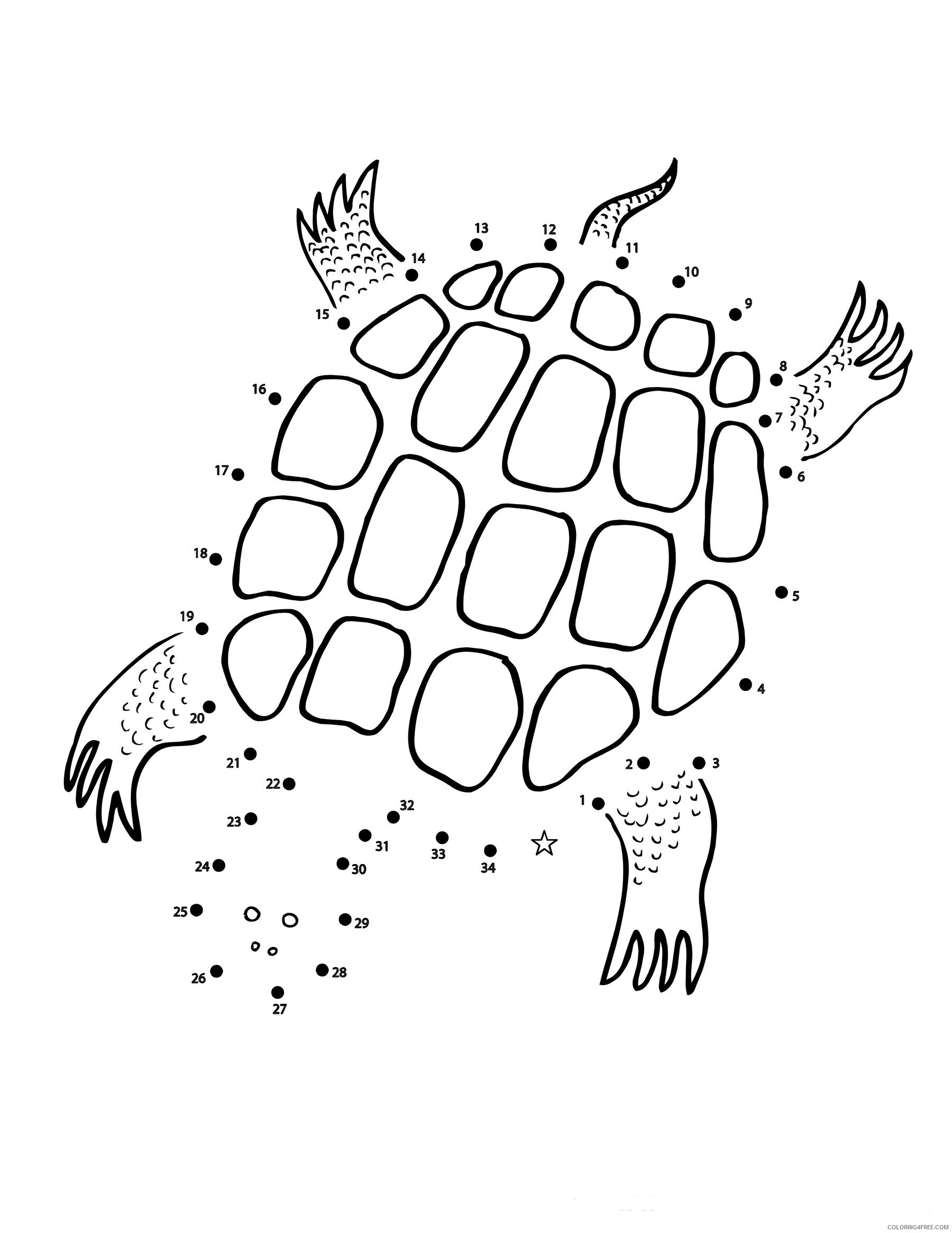 Dot to Dot Coloring Pages Educational turtle dot to dot free ninja 2020 1400 Coloring4free